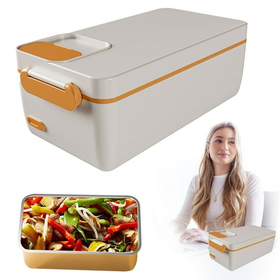 Cordless Lunch Box No Water Required Battery Powered Heated Lunch Box USB Lunch Box For Adults 1L 304 Stainless Container Warming Time Selectable/ White Electric Lunch Box