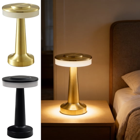 Cordless Metal LED Desk Lamp, Touch Sensor 3 Color Stepless Dimmable, Metal Body Battery Powered Eye-Care Soft Light, Rechargeable for Living Room Dorm Home Office Study Workbench Use, A