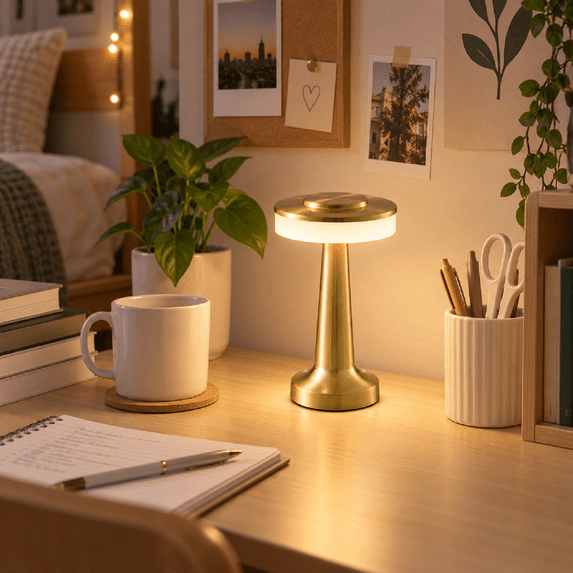 Cordless Metal LED Desk Lamp, Touch Sensor 3 Color Stepless Dimmable, Metal Body Battery Powered Eye-Care Soft Light, Rechargeable for Living Room Dorm Home Office Study Workbench Use, B