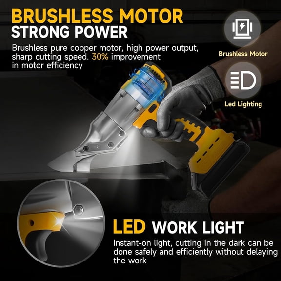 Cordless Metal Shear for DeWalt 20V Max Battery - Brushless 14GA Steel Metal Cutter with 360 ° Rotating Head