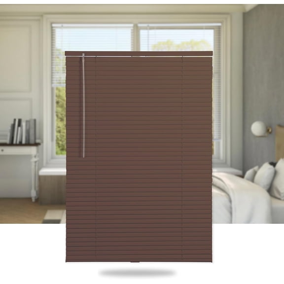 Cordless Mini Aluminum Venetian Blind 1 Inch Slat Room Darkening Anti UV Waterproof 44 Inch W x 64 Inch H Brown