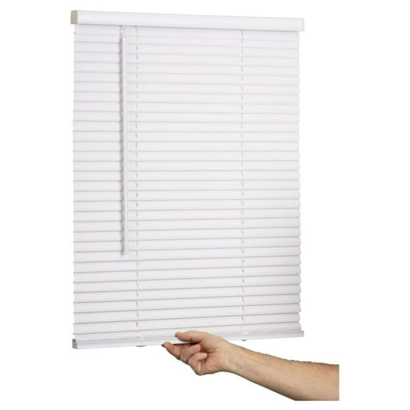 Cordless Mini Blind, 1" Vinyl Slats, 35" Wide x 60" Long - White, Window Blinds for Home and Office, Interior Door Blinds - Light Filtering