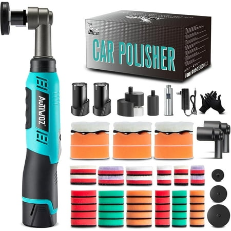 Cordless Mini Car Polisher, 12V Micro Car Polisher, 2Pcs 2000mAh Li-Ion Batteries, 6 Speeds RO/DA Mini Polisher for Car Detailing, Waxing, Motorcycle Polisher Buffer with Buffing Pads