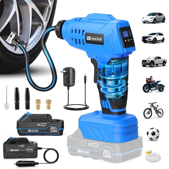 FADAKWALT Tire Inflator Portable Air Compressor, 20V Cordless Car Tire Pump, 160PSI Handheld Electric Air Pump with Rechargeable Battery, Auto Shutoff & Digital Gauge for Cars & Motorcycles(blue)