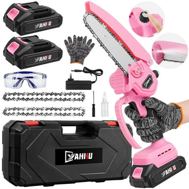 YAHHU 6 inch Mini Chainsaw Set with Oiler System & 21V Battery, Cordless Electric Chainsaw, Pink,New