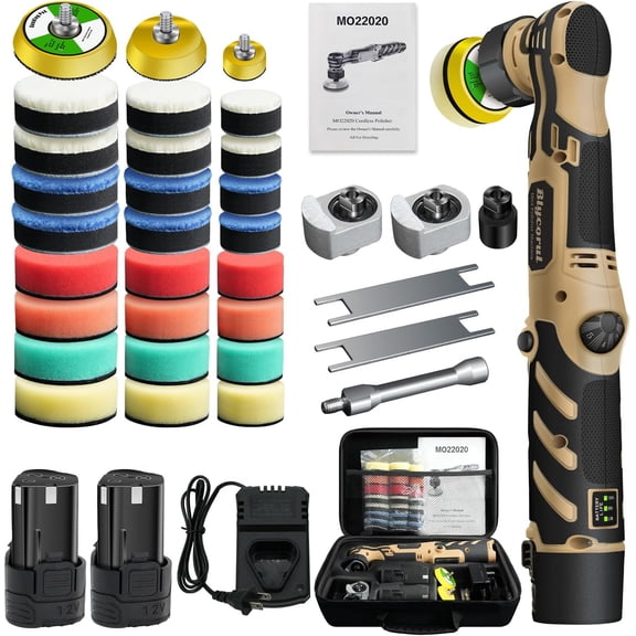 Cordless Mini Polisher,1/1.5/2Inch,DA&RO with 11 Variable Speed 2500-6000 RPM,2 * 2.3Ah Rechargeable Batteries,Car Detailing Micro Polisher