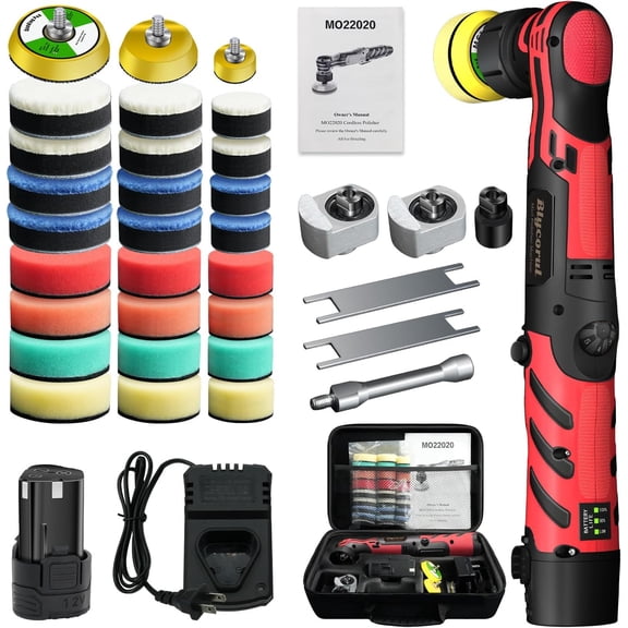 Cordless Mini Polisher,1/1.5/2Inch,DA&RO with 11 Variable Speed 2500-6000 RPM,2.3Ah  ,Red  Detailing  Polisher