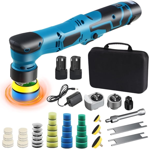 Cordless Mini Polisher, 1 Inch 3 Inch Action & Rotary Polishing Machine for Detailing, Waxing, Polishing, Scratch Removing Blue