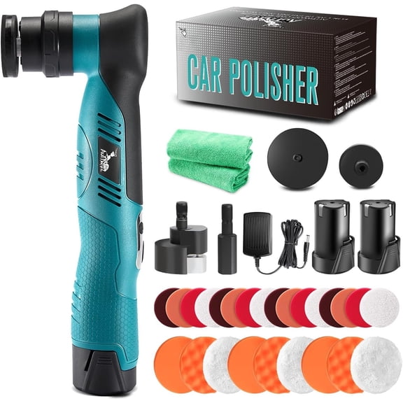 Cordless Mini  Polisher Buffer, 6 Speeds, 2 count 2000mAh 1/3inch Orbital and Rotary  Change Polisher for  Detailing,  Cordless Polisher for  Boat Polishing