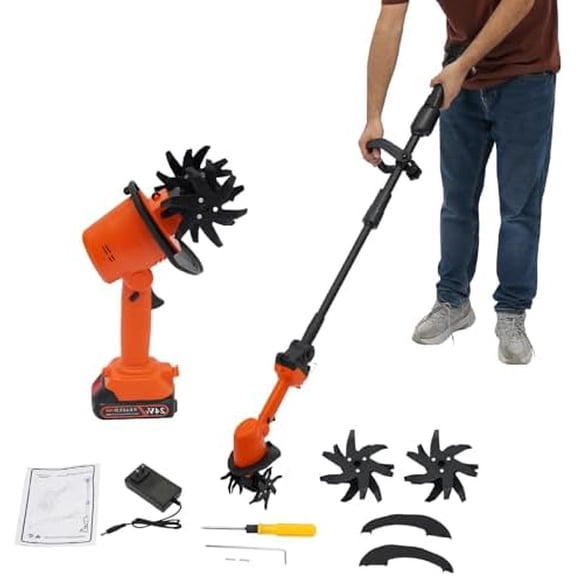 Cordless Mini Tiller Cultivator, 21V 235RPM Electric Mini Tiller with 4 Blades, 4 Inch Hand Held Tiller Garden Tool for Gardening, Lawn, Soil(Include 1 Battery & Charger)$$Garden & Patio