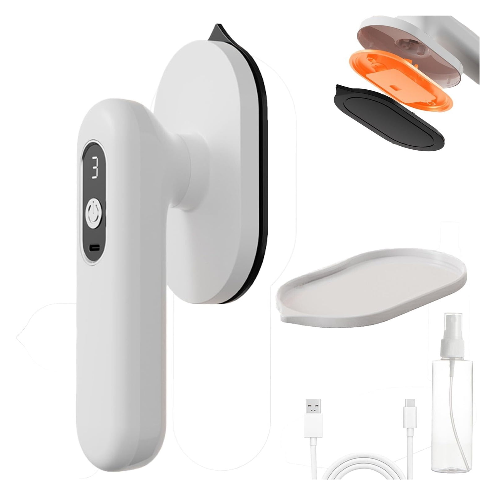Cordless Mini iron - USB charging, 90° rotatable 30 Second Heat Up Time Suitable for ironing clothes (White)
