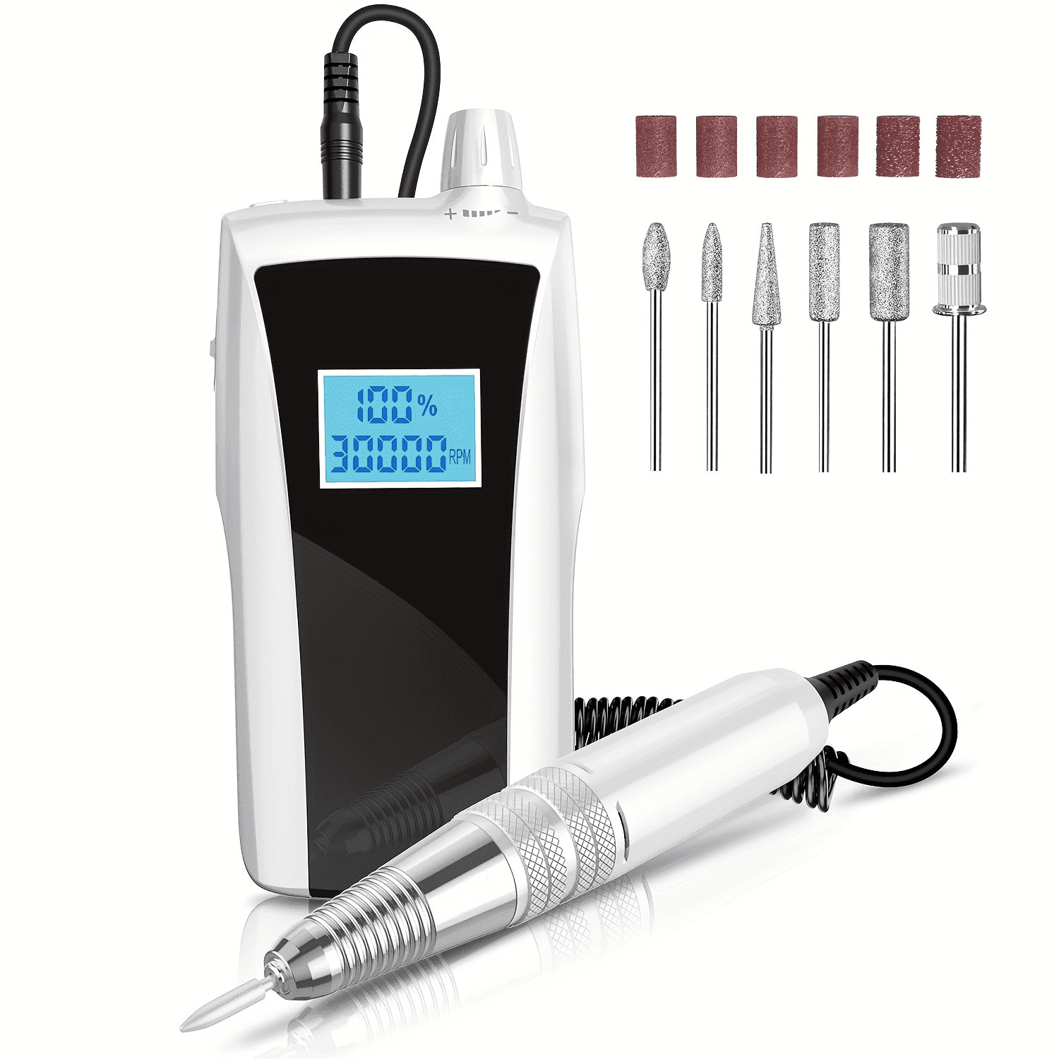 Cordless Nail Drill with 30,000 RPM & LED Display - Rechargeable Electric File with UV Lamp for Drying - Portable Manicure Tool for Acrylic Gel Nails - Low Noise Design