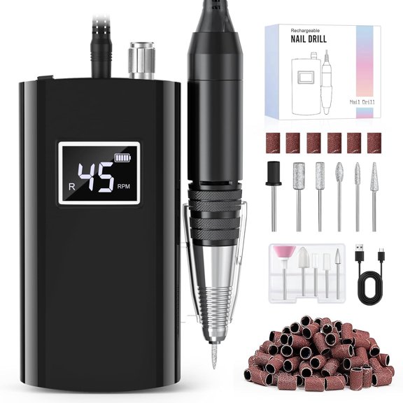 45000RPM Cordless Nail Drill, Professional Electric Nail File Kit with 11 Bits & LCD Display for Salon and Home Use