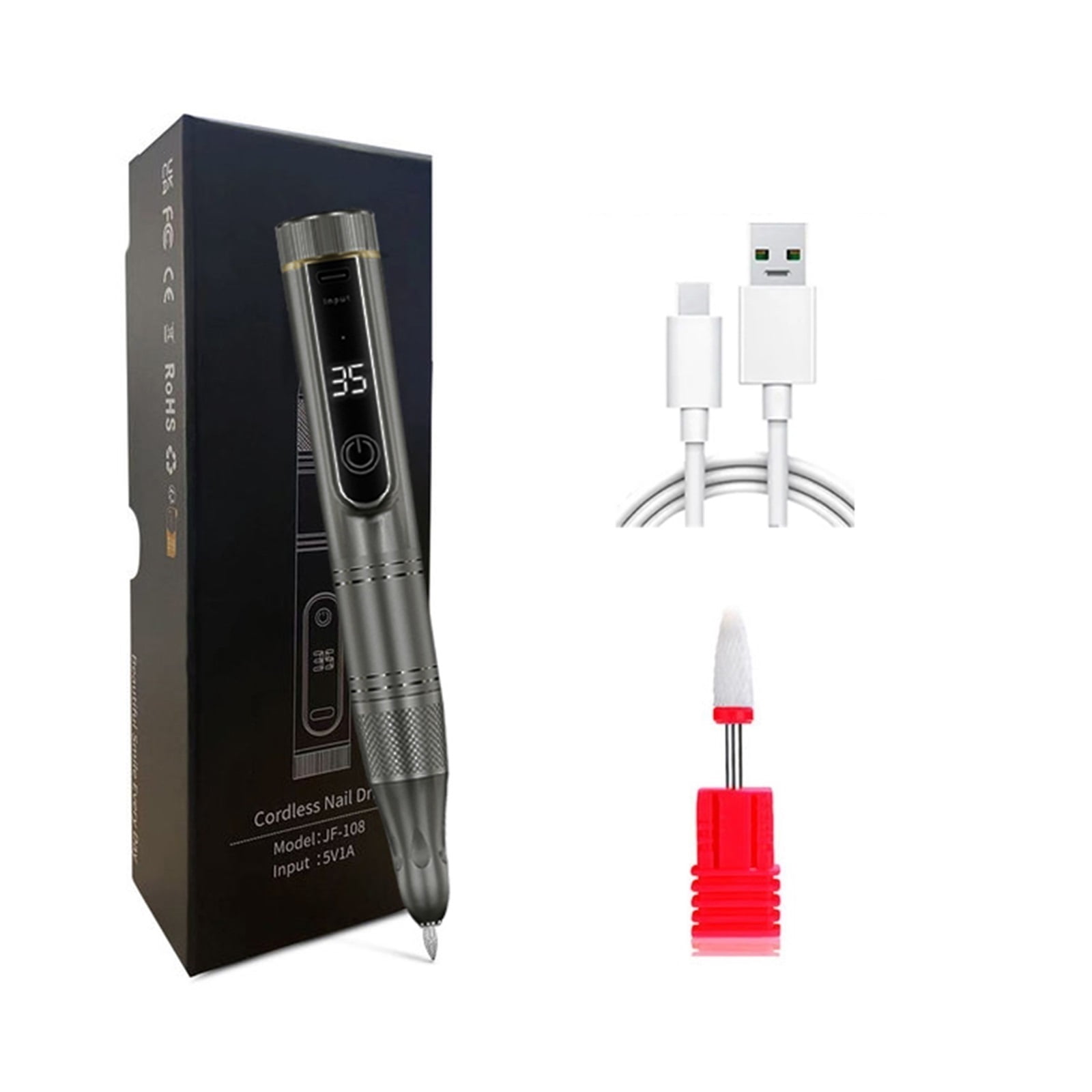 Cordless Nail Drill Electric File, Professional For Acrylic Gel Dip Powder Nails Portable Nail Drill Machine Kit For Manicure Pedicure Nail ,Low Noise