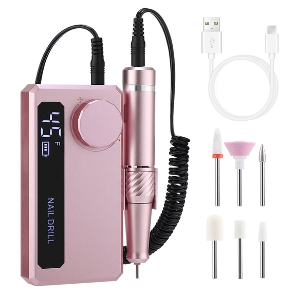 Cordless Nail Drill Electric Nail File Kit Professional 45000 RPM Reliable E-File with LCD Display for All Manicure Shaping & Gel Removal, Pink
