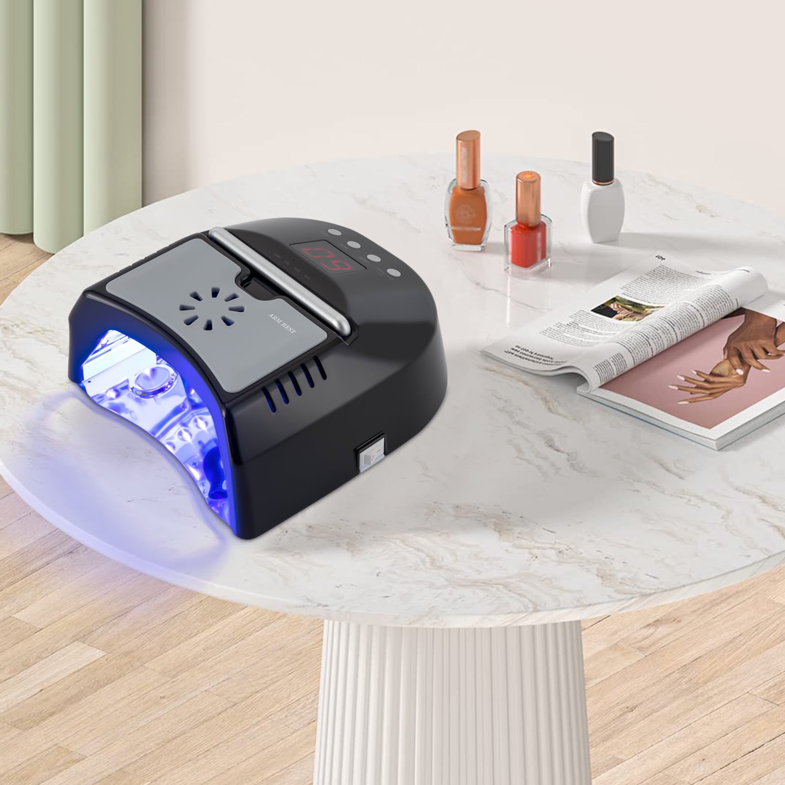 Cordless Nail Dryer with UV LED Light, 3 Timer Settings, Cooling Fan, Removable Base, and Silicone Hand Rest for Quick and Comfortable Drying