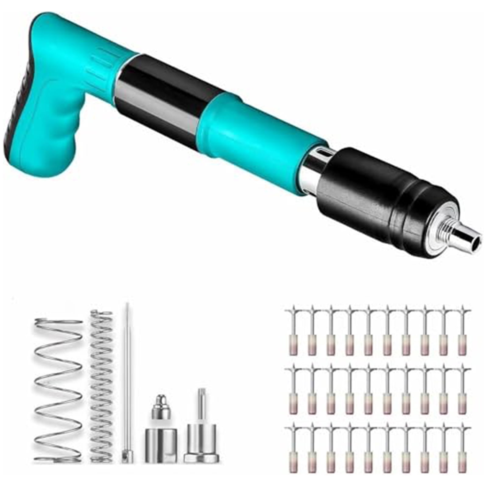 Cordless Nail Gun, Concrete Nail Gun, 50 Pack Steel Nails, Ergonomic Gun Grip, Mini Gun, Pin Nailer, Concrete Fasteners, 10 in Overall Length, 1 Set, Teal Black Finish, Wall