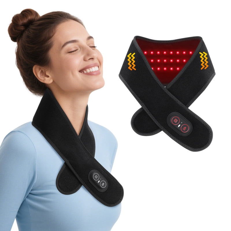 Cordless Neck Heating Pad with Massage, Heating Neck Wrap with 3000mAh Rechargeable, 3 Levels Heat & 3 Vibration Modes, Electric Nape Heating Pad for Comfort