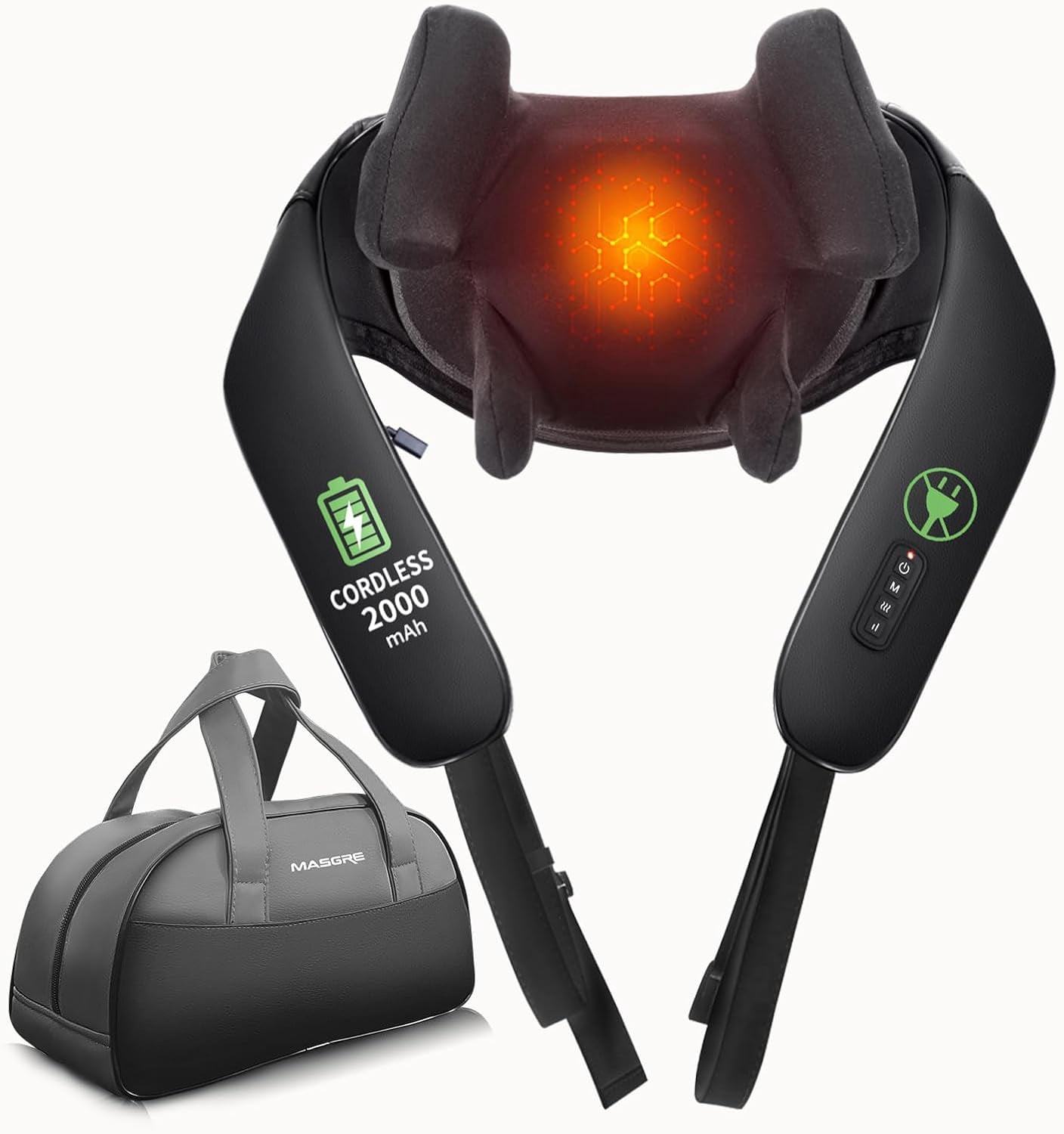 Cordless Neck Massager with Heat, Shiatsu Neck and Back Massager for Pain Relief Deep Tissue, Electric 3D Kneading Massage Pillow for Shoulder, Leg, Body Muscle Pain Relief, Home, Office, and Car Use
