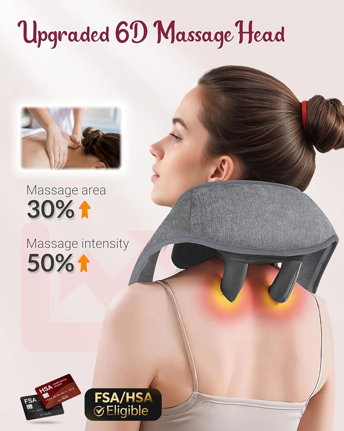 Cordless Neck Massager with Heat -  Eligible HSA Neck Shoulder Massager for Pain Relief Deep Tissue,6D Deep Kneading Shiatsu Back Massage, Gifts for Fathers Men Women