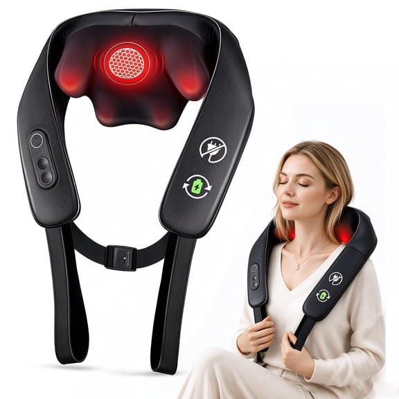 SPA4PIEDS Neck and Shoulder Massager with Heat, 4D Deep Tissue Kneading Back and Neck Massager for Pain Relief