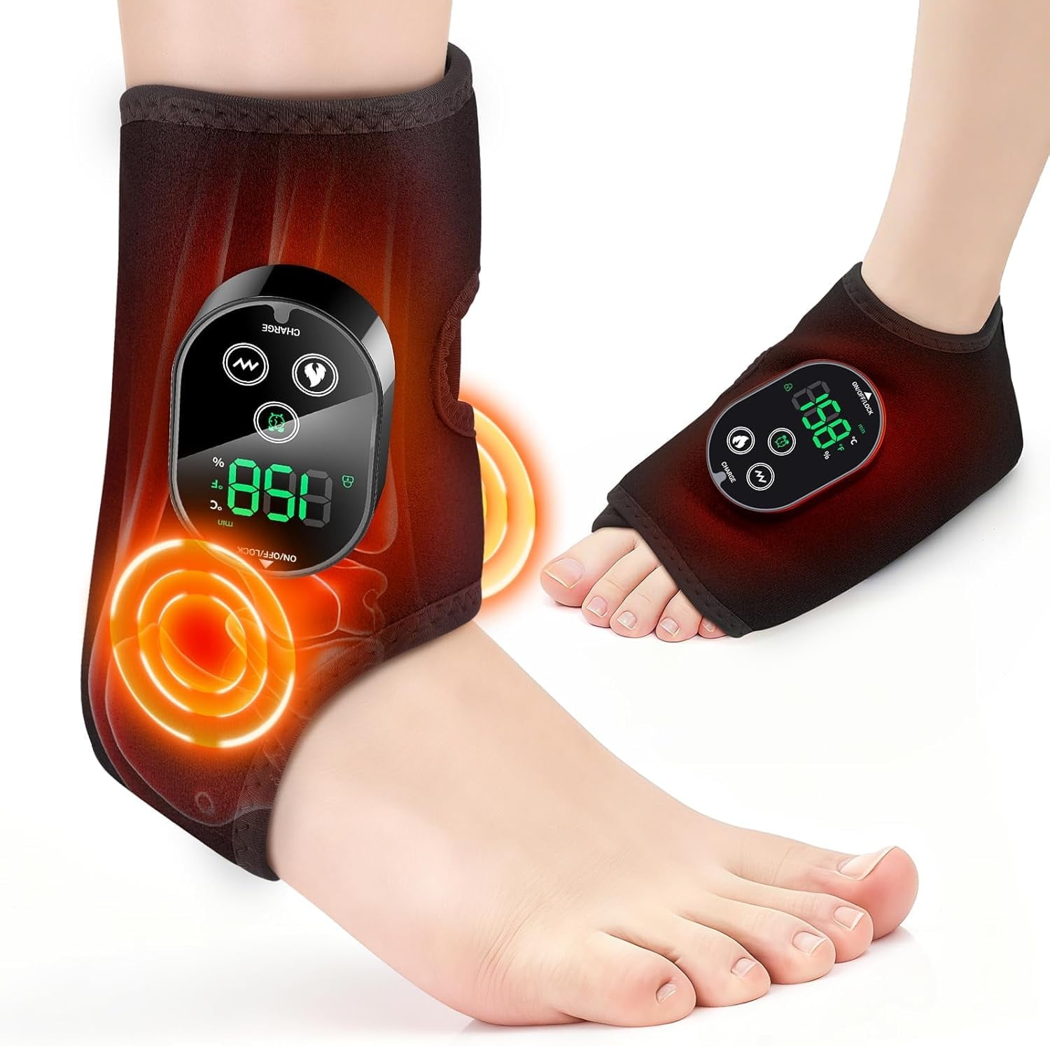 Cordless Neuropathy Foot Massager, Ankle Massager for Pain Relief, Ankle Heating Pad Plantar Fasciitis Relief, Black