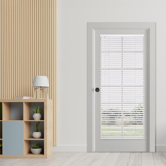 Cordless No Tools 1" Magnet Mini Blinds for Metal Doors, Room Darkening, 25" W x 42" H, White