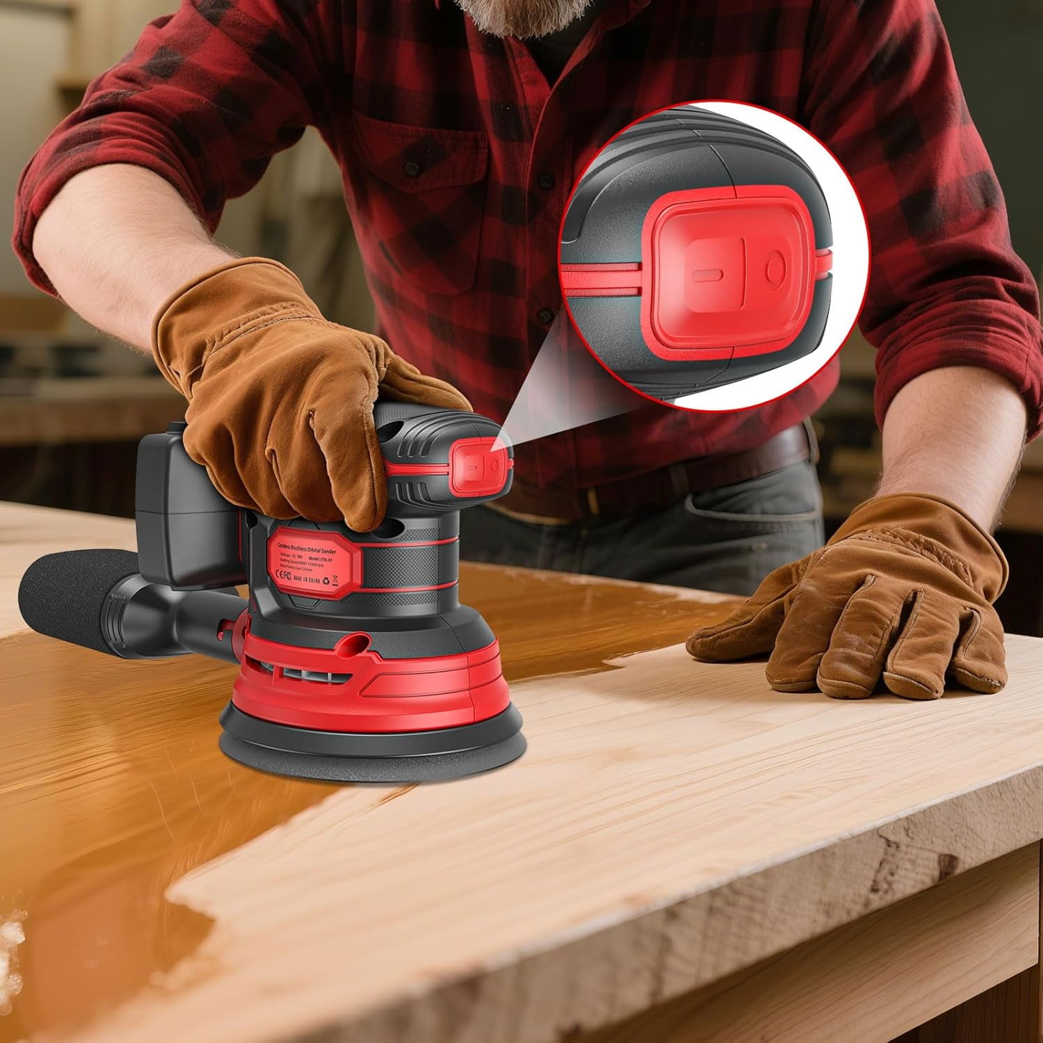 Cordless Orbital Sander Compatible for  18V, Brushless Electric Sander with 12000 RPM and 6 Variable Speeds