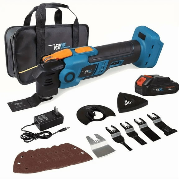 Cordless Oscillating Multi Tool Variable 6-Speed Anti-vibration include 18V 2000mAh Battery Fast Charger Carry Bag and 17PCS Accessories for Cutting, Grinding, Scraping, Polishing