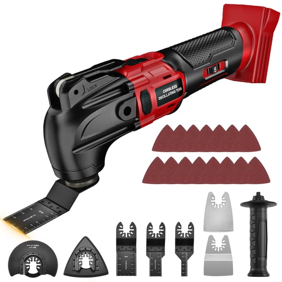 Cordless Oscillating Tool, Brushless Orbiting Tool Compatible with De-Walt 20V Battery, 23 PCS Multi-Tool Kit with Auxiliary Handle for Cutting, Scraping, Sanding, 6 Variable Speed (Tools Only)