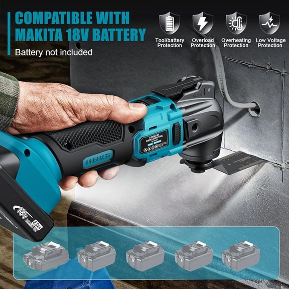 Cordless Oscillating Tool Compatible with  18V Battery, 6 Variable Speed Brushless Tool, Oscillating multi tool kit for Cutting Wood Drywall Nails Remove Grout &  (No Battery)