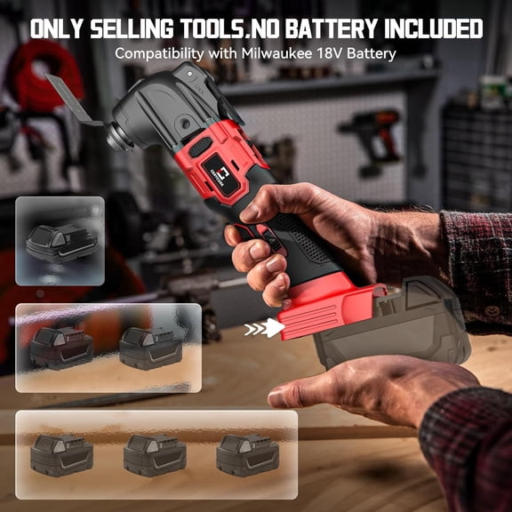 Cordless Oscillating Tool Compatible with Milwaukee 18V Battery, 21000 OPM Max Brushless-Motor Tool with Auxiliary Handle, Oscillating Multi-Tool for Scraping, , Cutting Wood (Tool only)