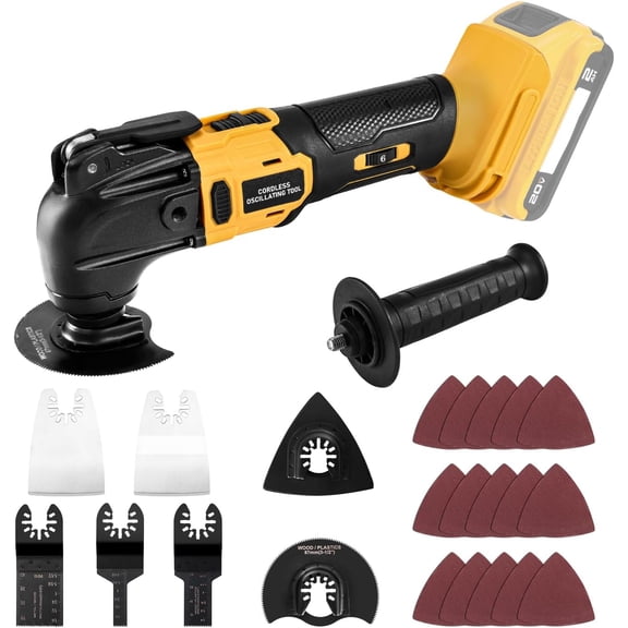 Cordless Oscillating Tool for De-Walt 20V Battery, Brushless 23 PCS Multi-Tool Kit with Auxiliary Handle for Cutting, Scraping, Sanding, 6 Variable Speed (Tools Only)