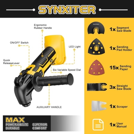 Cordless Oscillating Tool for Dewalt 20V Battery, 6 Variable Speed Brushless-Motor Tool, 22Pcs Oscillating Multi Tool Kit for Cutting Wood Drywall Nails Remove Grout &  (Tools Only)
