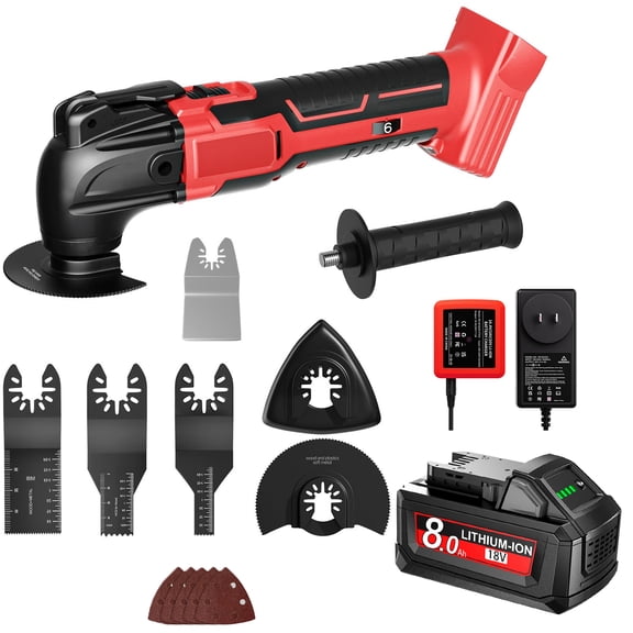 Cordless Oscillating Tool for Milwaukee 18V Batterywith 8.0 Ah Battery,1 Charger, 6 Variable Speed Brushless-Motor Tool, 22Pcs Multi Tool Kit, Oscillating Saw for Scraping, Sanding, Cutting Wood