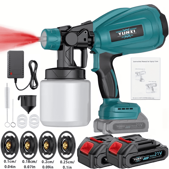 Cordless Paint Sprayer, 21V 24.0Ah Batteries, 1200ML High-Power Electric Spray Gun with 4 Nozzles & 3 Patterns, Adjustable Spray Width, Easy-to-Clean Sprayer for Furniture, Cabinets & Walls