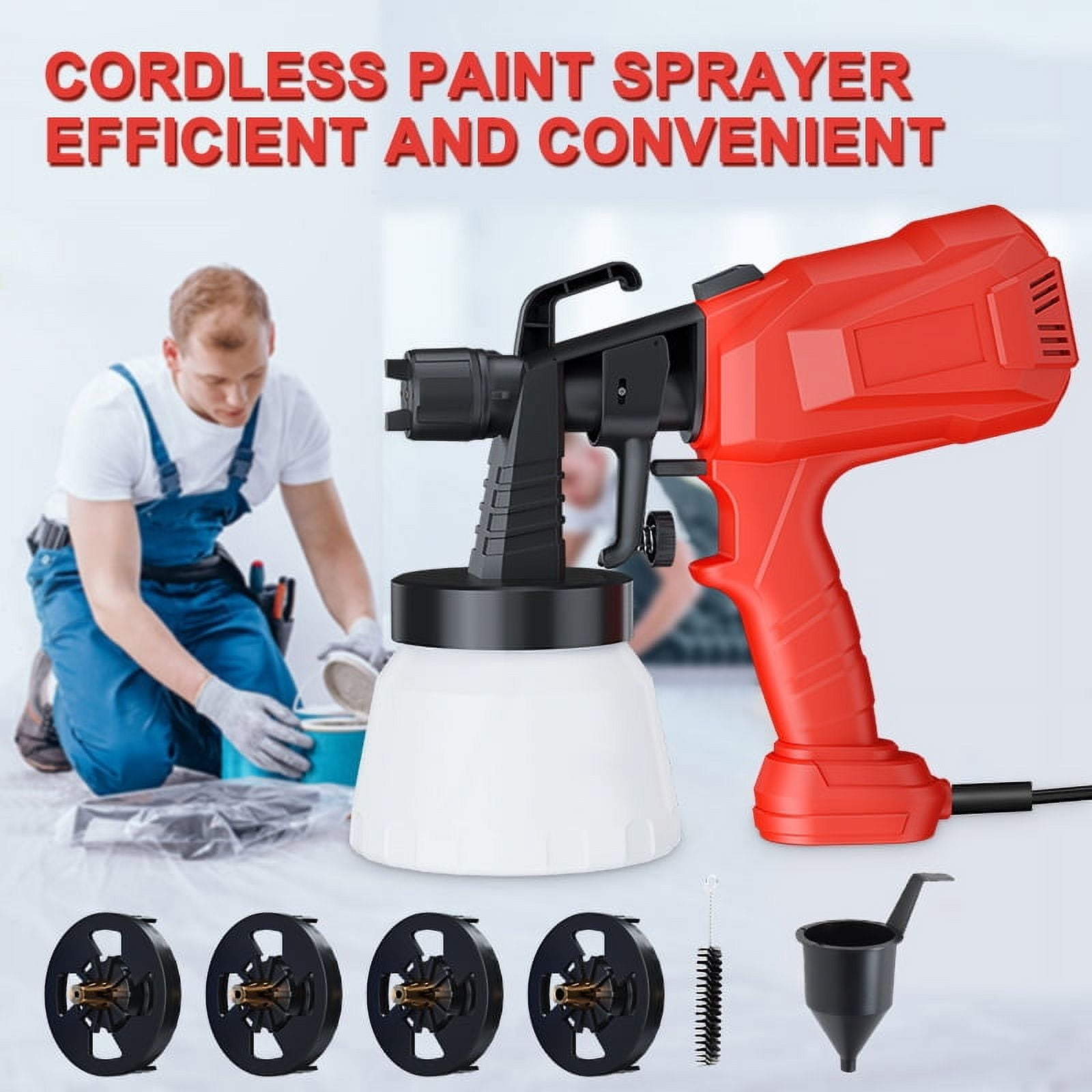 Cordless Paint Sprayer,400W,800ml High capacity,3 Spray Patterns,4 ...