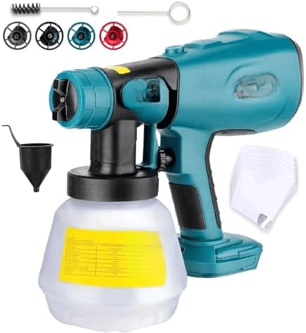 Cordless Paint Sprayer Compatible with Makita 18V Battery 1000ml Capacity HVLP Spray Paint Gun 3 Patterns and 4 Nozzles for Wall Fence Furniture House Painting(Battery Not Included)