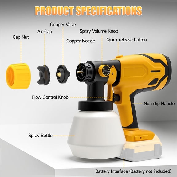 Cordless Paint Sprayer for DeWalt 20V MAX Battery,Bare Tool Paint Sprayer,5 Nozzles & 900ml Container, Adjustable Flow & 3 Spray Patterns for Wall/Home/DIY Applications(tool only)