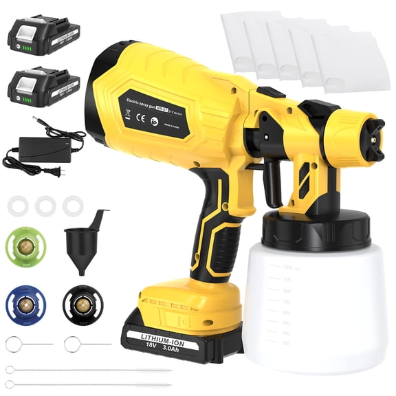 Cordless Paint Sprayer, Electric Paint Sprayer, 3 Adjustable Modes with 1000ML Container and 2Pcs 3000mAh Batteries for Painting Ceiling, Fence, Cabinets, Walls