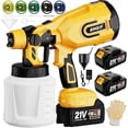 thumbnail image 1 of Cordless Paint Sprayer Gun with Battery with 2 of 4000mAh, Battery Display, 5 Copper Nozzles 1200ML Containers Airless HVLP Paint Sprayer for House Painting Furniture Cabinets Fence Wall(Yellow), 1 of 7