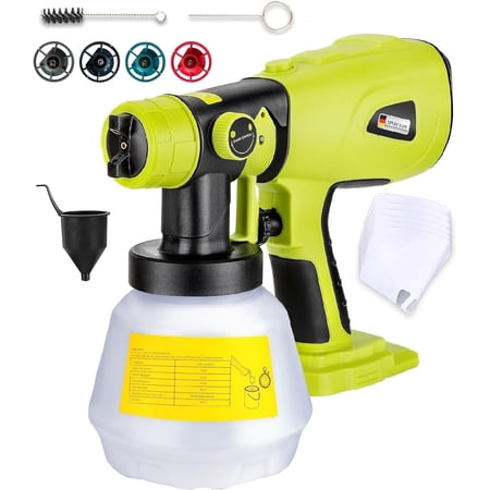 Cordless Paint Sprayer, HVLP Paint Spray Gun Compatible with Ryobi One 18V Battery, 1000ml Capacity with 3 Spray Patterns&4 Nozzles, for Wall Fence Furniture Household Painting, Battery Not Included