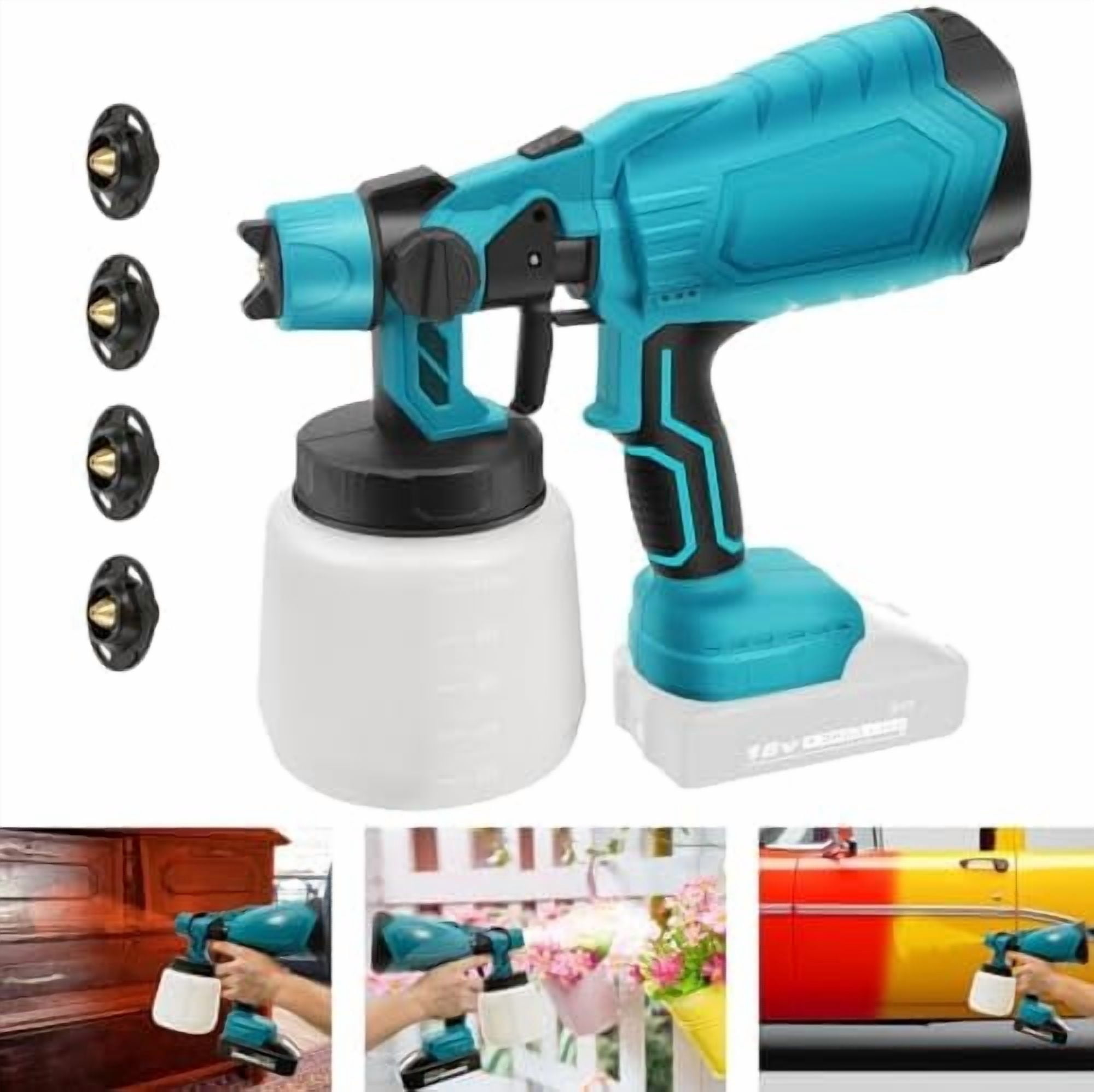 Cordless Paint Sprayer for Makita 18v-21v LXT Battery, 200W HVLP Paint Sprayer Gun with Brushless Motor for Cabinets Cars Walls Furniture House Painting, Attached 4 Brass NOZZLES Nozzle (Tool Only)