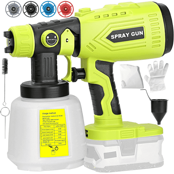 Cordless Paint Sprayer for Ryobi 18V Battery, Handheld Paint Gun with 3 Spray Patterns & 4 Nozzles, Ideal for DIY Projects, House Painting, Furniture & More (Yellow-Ryo)