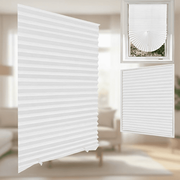 Cordless Pleated Fabric Window Shades, Light Filtering Temporary Blinds for Windows - Easy to Cut and Install, White, 24 x 59 Inches (1 Pack)