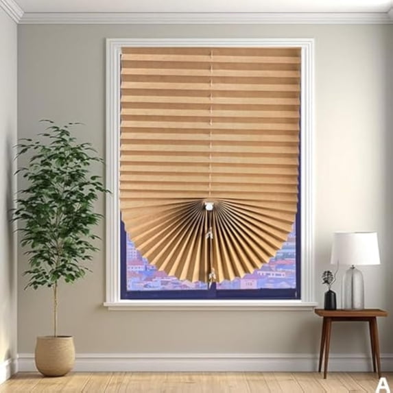 Cordless Pleated Window Shades - Easy No-Drill Installation Light Filtering Window Coverings, White Fabric Privacy Blinds for Home & Office, Adjustable Folding Design (Brown)