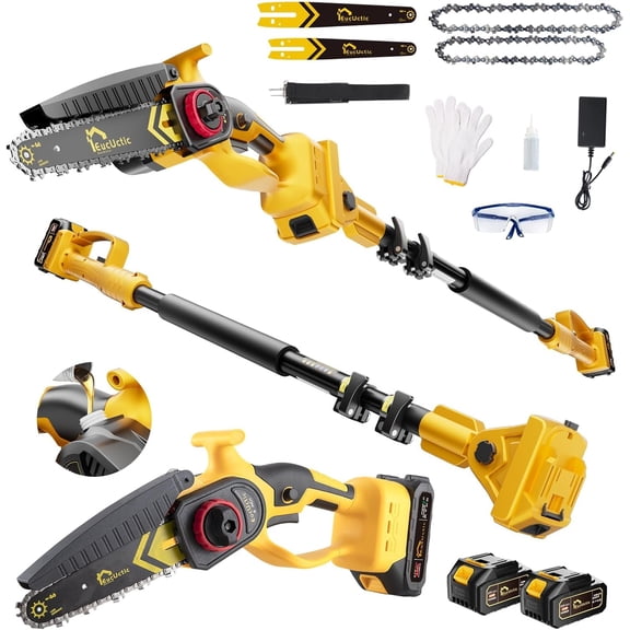 Cordless Pole Saw 3-in-1 with 6&8 Inch Mini Chainsaw, Battery Powered Electric Pole Saw for Tree Trimming with 24.0Ah Battery, Lightweight, Up to 14 FT Extendable Pole Saw for Home & Garden & DIY