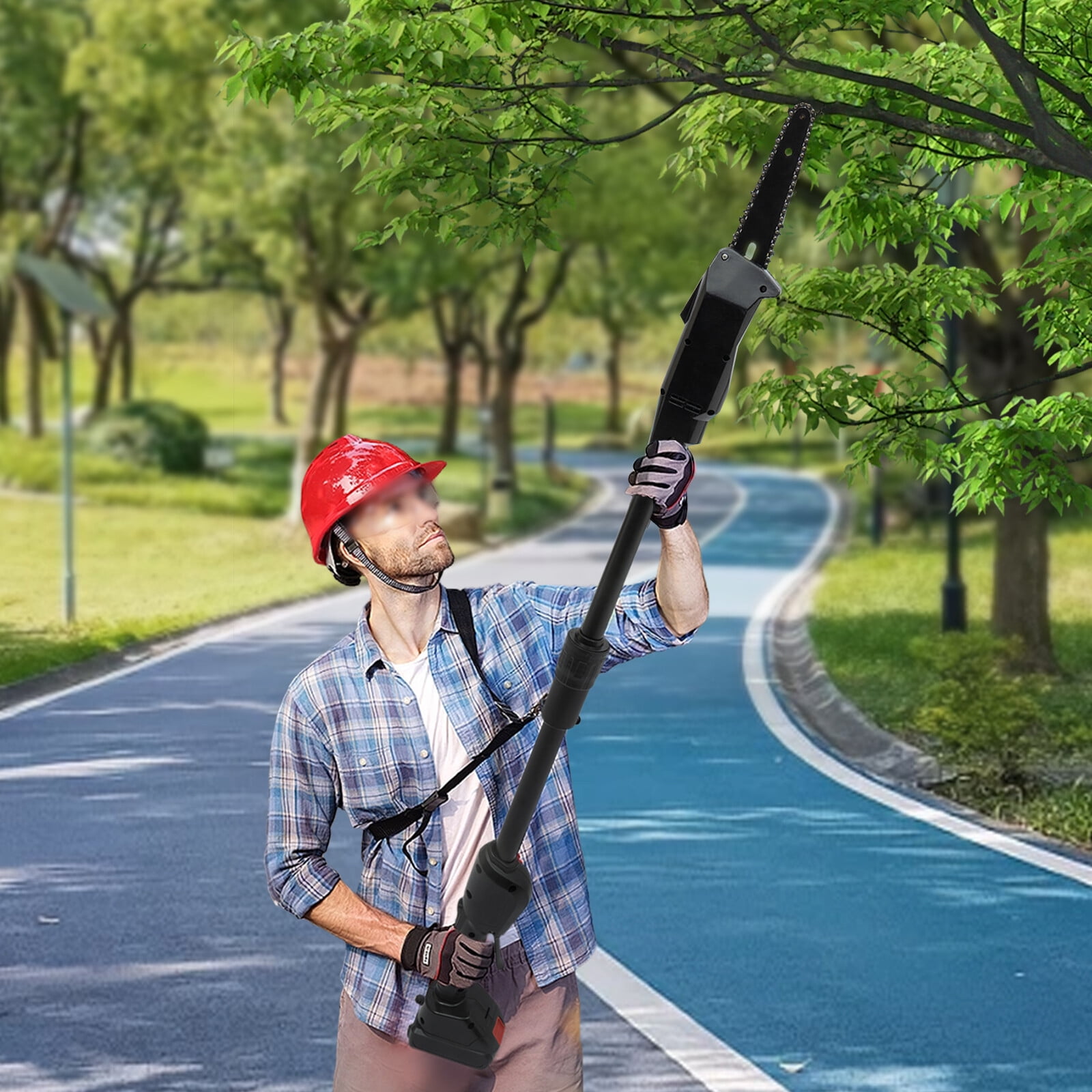 Cordless Pole Saw 552W, 4.1FT Electric Chainsaw with 1500mAh Battery and Charger, 4500RPM Variable Speed Tree Trimmer with Safety Lock, Lightweight Detachable Branch Cutter