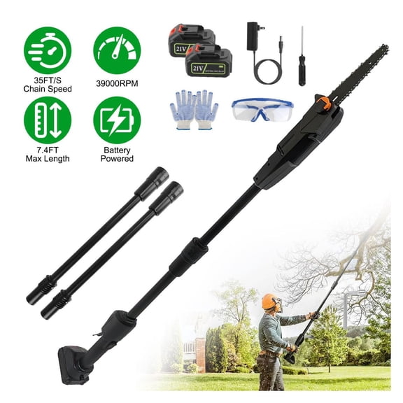 Cordless Pole Saw, 7.4ft Extendable Chainsaw with 775W Motor, 2x 3000mAh Batteries, 35ft/s Chain Speed - Tree Branch Pruning Tool for Garden Yard
