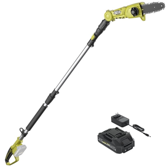 Cordless Pole Saw 8-Inch for Tree Trimming, Reach up to 15 feet, Auto Oiling, Multi-Angle, Telescoping Tool-Less Electric Pole Saw, Tree Trimmer with Battery & Charger